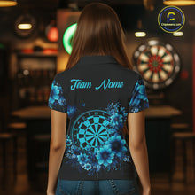 Load image into Gallery viewer, Blue Flowers &amp; Butterfly Dartboard Custom Women Darts Polo Shirts Dart League Jerseys NYN2265
