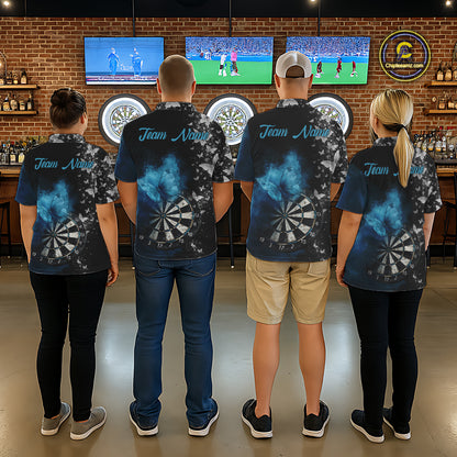 Custom Silver Butterfly Blue Smoking Grunge Dartboard Women Darts Polo Shirts Dart Jerseys NYN2266