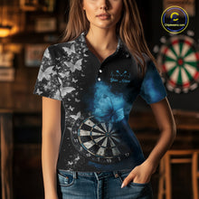 Load image into Gallery viewer, Custom Silver Butterfly Blue Smoking Grunge Dartboard Women Darts Polo Shirts Dart Jerseys NYN2266