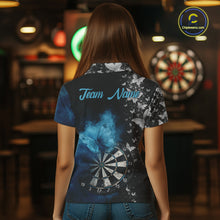 Load image into Gallery viewer, Custom Silver Butterfly Blue Smoking Grunge Dartboard Women Darts Polo Shirts Dart Jerseys NYN2266