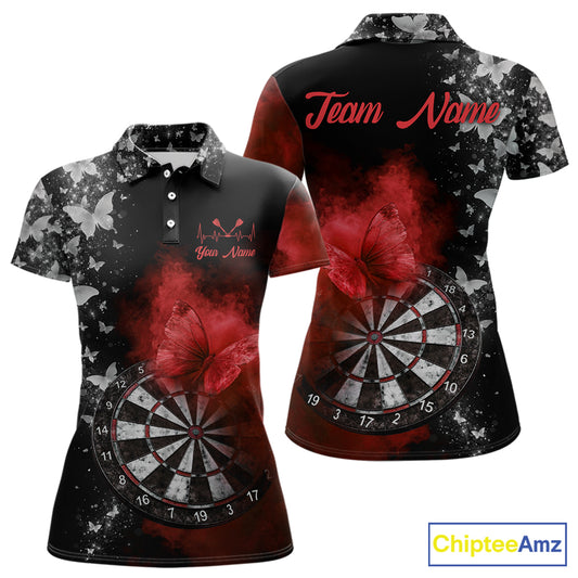 Custom Silver Butterfly Red Smoking Grunge Dartboard Men Darts Polo Shirts Dart Jerseys NYN2267