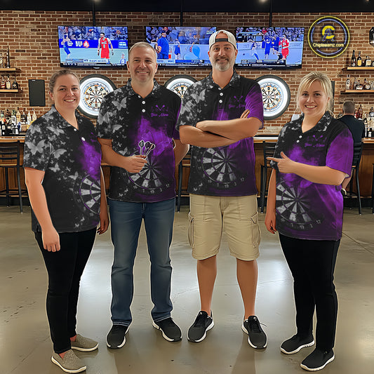 Custom Silver Butterfly Purple Smoking Grunge Dartboard Men Darts Quarter-Zip Shirts Dart Jerseys NYN2268