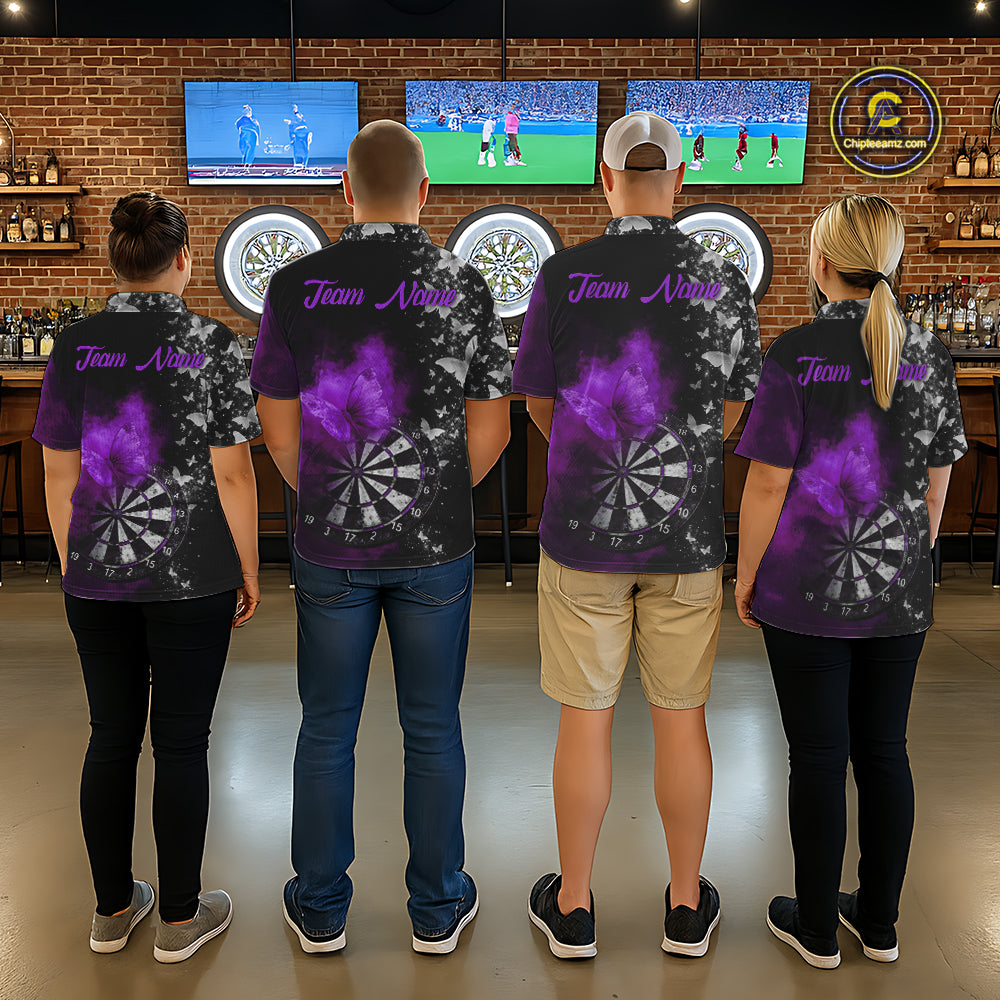 Custom Silver Butterfly Purple Smoking Grunge Dartboard Women Darts Polo Shirts Dart Jerseys NYN2268