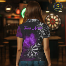 Load image into Gallery viewer, Custom Silver Butterfly Purple Smoking Grunge Dartboard Women Darts Polo Shirts Dart Jerseys NYN2268
