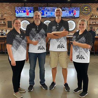 Black White Grunge Heart Dartboard Women Darts Valentine Shirt Custom Dart Polo Couple Gifts NYN2553