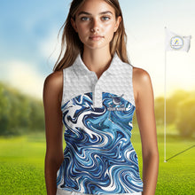 Load image into Gallery viewer, Women Golf Clothing Blue Fluid Pattern Sleeveless Golf Polo Shirt Custom White Golf Ball Golf Upf Shirts NYN2929