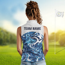 Load image into Gallery viewer, Women Golf Clothing Blue Fluid Pattern Sleeveless Golf Polo Shirt Custom White Golf Ball Golf Upf Shirts NYN2929