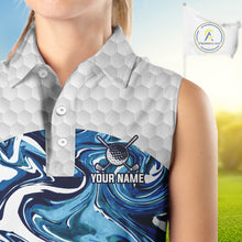 Load image into Gallery viewer, Women Golf Clothing Blue Fluid Pattern Sleeveless Golf Polo Shirt Custom White Golf Ball Golf Upf Shirts NYN2929