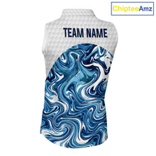 Load image into Gallery viewer, Women Golf Clothing Blue Fluid Pattern Sleeveless Golf Polo Shirt Custom White Golf Ball Golf Upf Shirts NYN2929