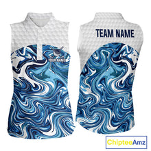 Load image into Gallery viewer, Women Golf Clothing Blue Fluid Pattern Sleeveless Golf Polo Shirt Custom White Golf Ball Golf Upf Shirts NYN2929