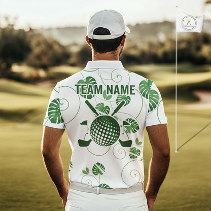 Mens Green Monstera Pattern Golf Clothing Custom Cactus Golfer Funny Mens Golf Polo Shirt NYN2931