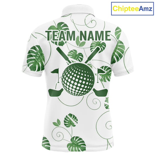 Mens Green Monstera Pattern Golf Clothing Custom Cactus Golfer Funny Mens Golf Polo Shirt NYN2931