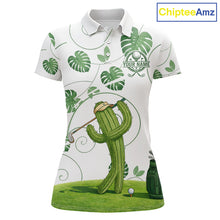 Load image into Gallery viewer, Women Green Monstera Pattern Golf Clothing Custom Cactus Golfer Funny Womens Golf Polo Shirt NYN2931