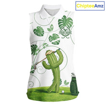 Load image into Gallery viewer, Women Green Monstera Pattern Golf Clothing Custom Cactus Golfer Funny Womens Golf Polo Shirt NYN2931