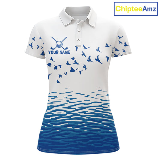 Women Funny Golf Shirts Waving Pattern Golf Clothing Custom Shark Golf Polo, Best Golf Gifts NYN2934