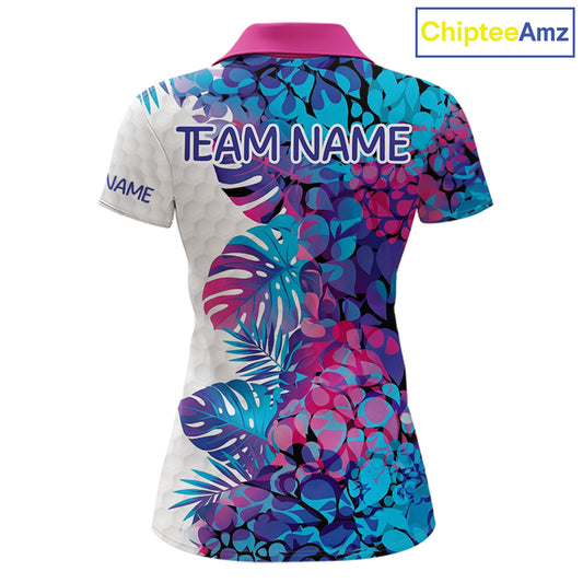 Womens Golf Clothing Monstera Pattern Floral Golf Shirt Custom Women White Golf Polo Best Golf Gifts NYN2936