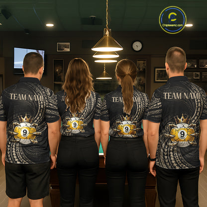 Tribal Pattern Billiard Shirts For Men Custom  Skull Crown 8 Ball And 9 Ball Billiard Team Jersey NYN3134