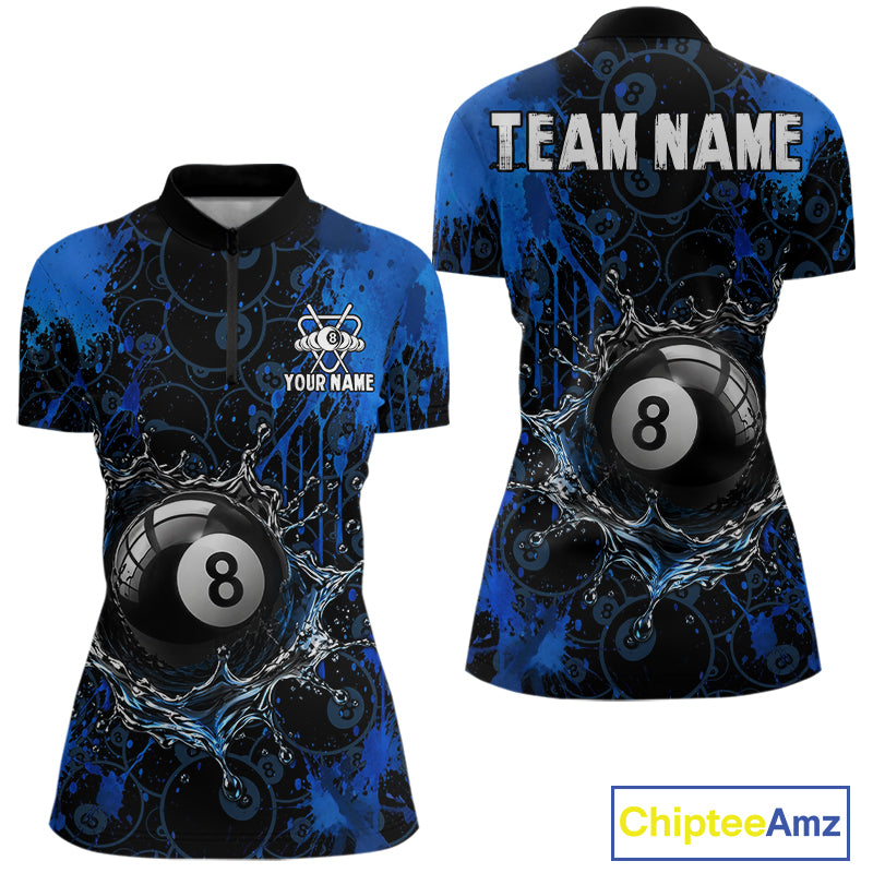 Watering 8 Ball Pool Billiard Shirts For Women Personalized Blue Splatter Billiard Team Jersey NYN3135
