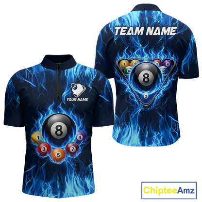 Fire Flame 8 Ball Billiard Shirt For Men Custom Blue Flames Pool Billiard Rack Team Shirt NYN3137