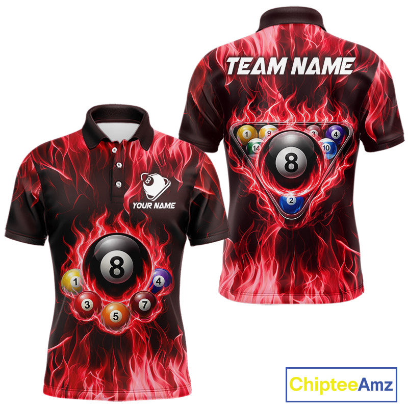Fire Flame 8 Ball Billiard Shirt For Men Custom Red Flames Pool Billiard Rack Team Shirt NYN3138