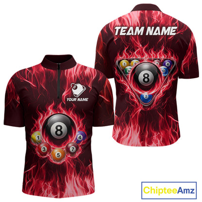 Fire Flame 8 Ball Billiard Shirt For Men Custom Red Flames Pool Billiard Rack Team Shirt NYN3138