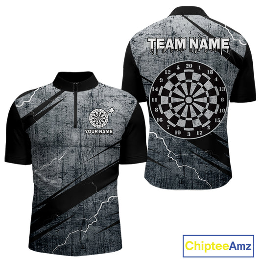 Grey Grunge Dartboard Darts Team Shirt - Custom Name - Men’s Darts Jersey NYN0354