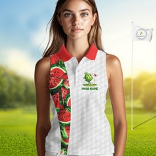 Load image into Gallery viewer, Custom Watermelon Golfer Funny Golf Team Outfits Watermelon Slices Golf Polo Sleeveless Shirts For Women NYN3319