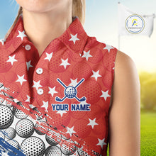Load image into Gallery viewer, Red And Blue Grunge Golf Apparel Patriotic Women Golf Sleeveless Polo Shirts, Golf Team Outfits NYN3321