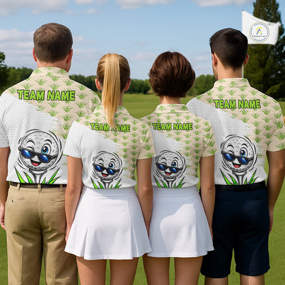 Funny Golfer Grass Pattern Polos For Men Custom White Golf Ball Team Outfits, Upf Golf Shirts NYN3324