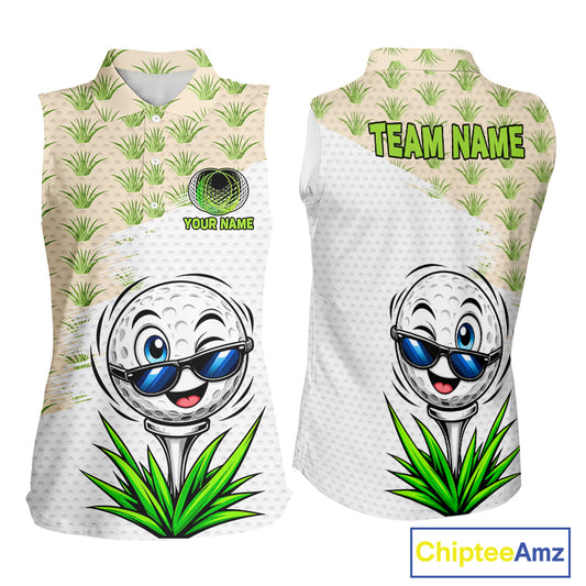 Two sleeveless shirts with a golf ball design and 'Team Name' text.