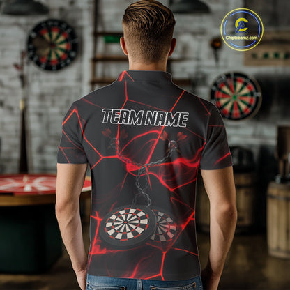 Flame Dartboard & Chains Darts Shirt For Men - Custom Name & Team Jersey | Opt1 - Red NYN0625