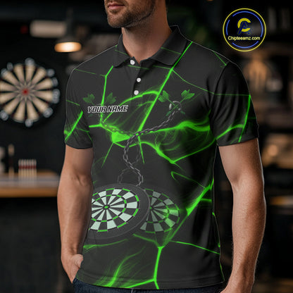Flame Dartboard & Chains Darts Shirt For Men - Custom Name & Team Jersey | Opt3 - Green NYN0627