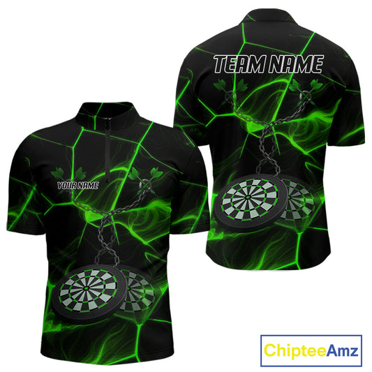Flame Dartboard & Chains Darts Shirt For Men - Custom Name & Team Jersey | Opt3 - Green NYN0627