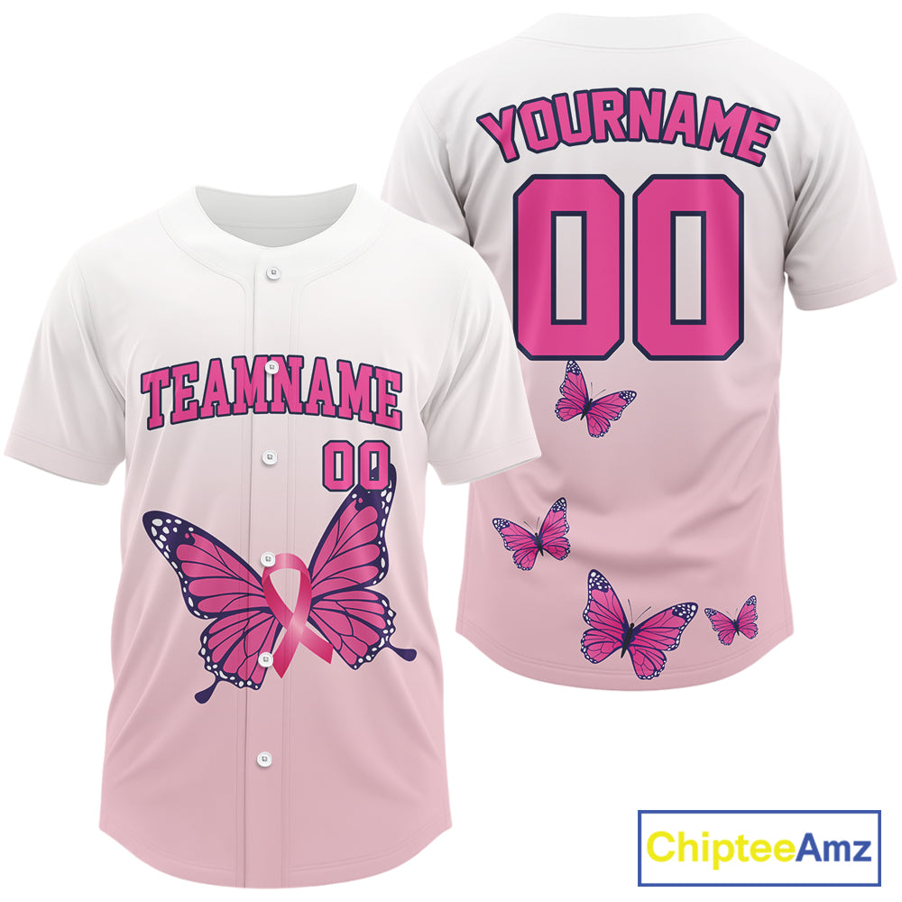 Custom Pink Ribbons Butterfly Pickleball T-Shirt Personalized Pickleball Outfits For Men NYN1209