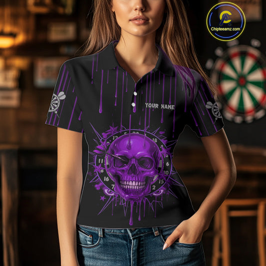 Custom Purple Dripping Horror Skull Dartboard Dart Women Polo Jerseys Dart Team Shirts NYN1757