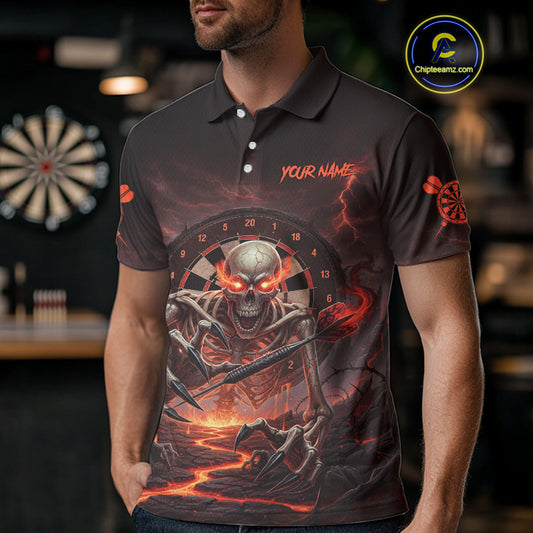 Lightning Orange Skeleton Dartboard Custom Mens Polo Dart Shirt Gifts For Dart Players NYN1764