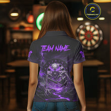 Load image into Gallery viewer, Lightning Purple Skeleton Dartboard Custom Women  Polo Dart Shirt Gifts For Dart Players NYN1765