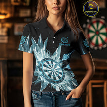 Load image into Gallery viewer, Blue Snow Ice Dartboard Women Darts Polo Shirt Custom Name &amp; Team Xmas Dart League Shirt NYN2057