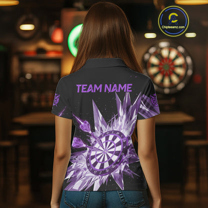 Purple Snow Ice Dartboard Women Darts Polo Shirt Custom Name & Team Xmas Dart League Shirt NYN2058