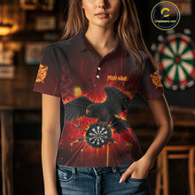 Load image into Gallery viewer, Red Flaming Eagle Dartboard Women Darts Polo Shirt Custom Name &amp; Team Dart League Shirt NYN2060