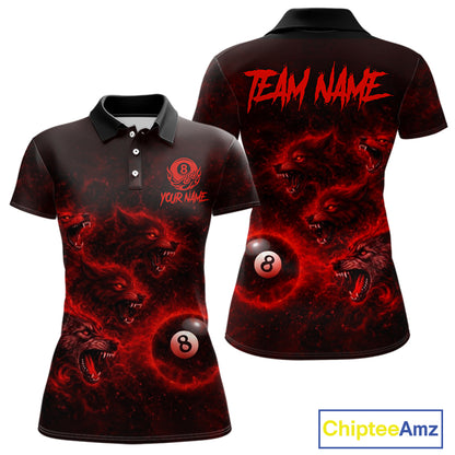 Horror Wolfs Red Flames Smoke Pool 8 Ball Women's Billiard Shirt Custom Ball Billiard Team Attire NYN2562