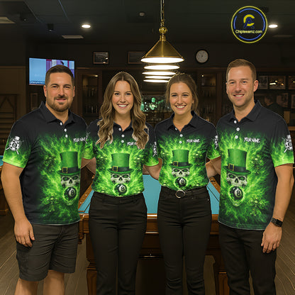 Flaming Shamrock Skull Pool 8 Ball Women's Billiard Shirt Custom St Patrick's Day Billiard Team Attire NYN2561