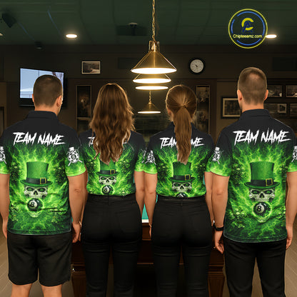 Flaming Shamrock Skull Pool 8 Ball Women's Billiard Shirt Custom St Patrick's Day Billiard Team Attire NYN2561