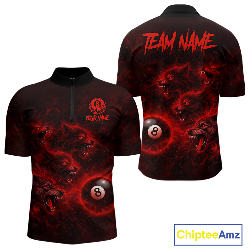Horror Wolfs Red Flames Smoke Pool 8 Ball Men Billiard Shirt Custom Ball Billiard Team Attire NYN2562