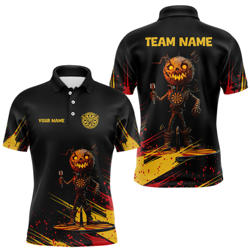 Custom Black-Yellow Pumpkins Funny Halloween Dart Shirts For Men Dart Tournament Jerseys NYN0030