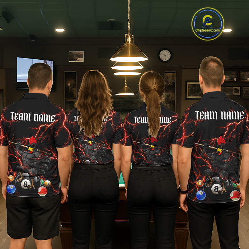 Funny Rooster 8 Ball Billiard Shirt For Men Custom Thunder Red Billiard Pool Shirt, Billiard Attire NYN3145