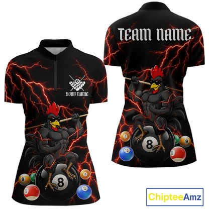 Funny Rooster 8 Ball Billiard Shirt For Women Custom Thunder Red Billiard Pool Shirt, Billiard Attire NYN3145