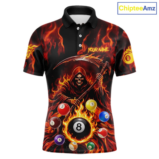 Grim Reaper 8 Ball Billiard Shirt For Men Custom Red Flames 8 Ball Pool Billiard Team Attire NYN3146