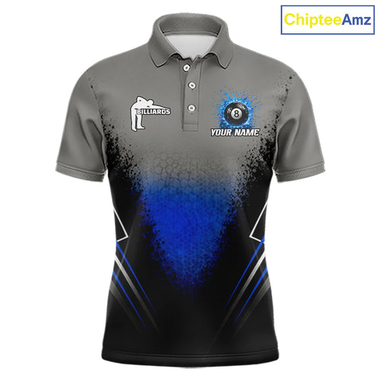 Personalized Grey And Blue Splatter 8 Ball Pool Billiard Shirt For Men Custom Billiard Team Jersey NYN3147