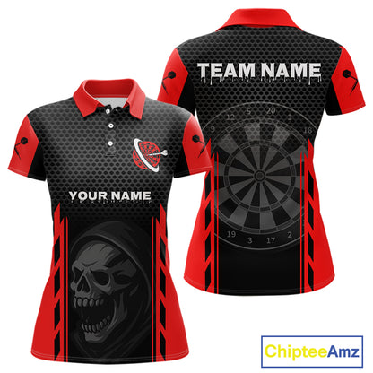 Black & Red Grim Reaper Dartboard Darts Shirt For Women Custom Team Name NYN0365